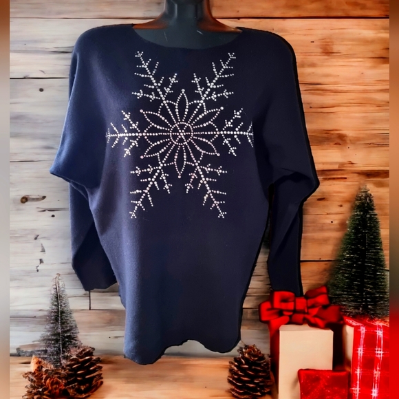 Vila Milano Dolman Sleeves Round Neck Embellished W/Rhinestones Black Sweater - Picture 1 of 8